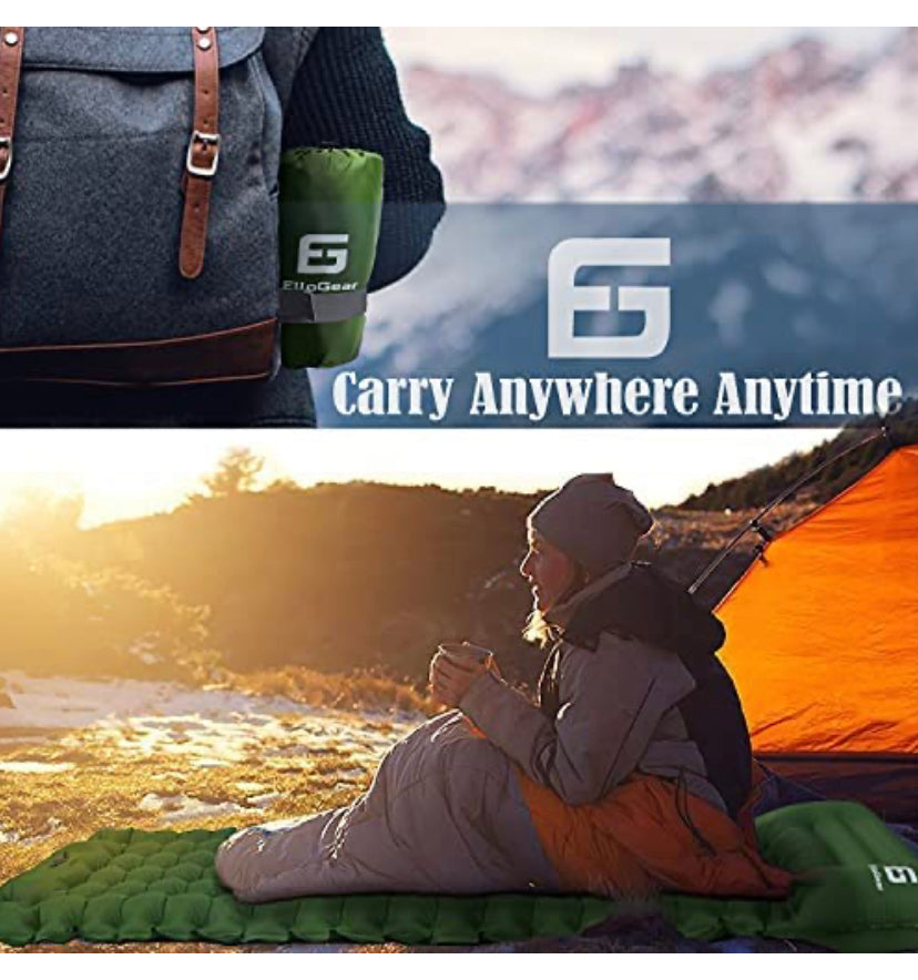 Camping Self-Inflating Air Sleeping Pad Mat Foot Pump with Pillow, Great Compact Air Sleeping Pad for Tent Travel, Backpacking, Hiking, Sleeping Over (Green)