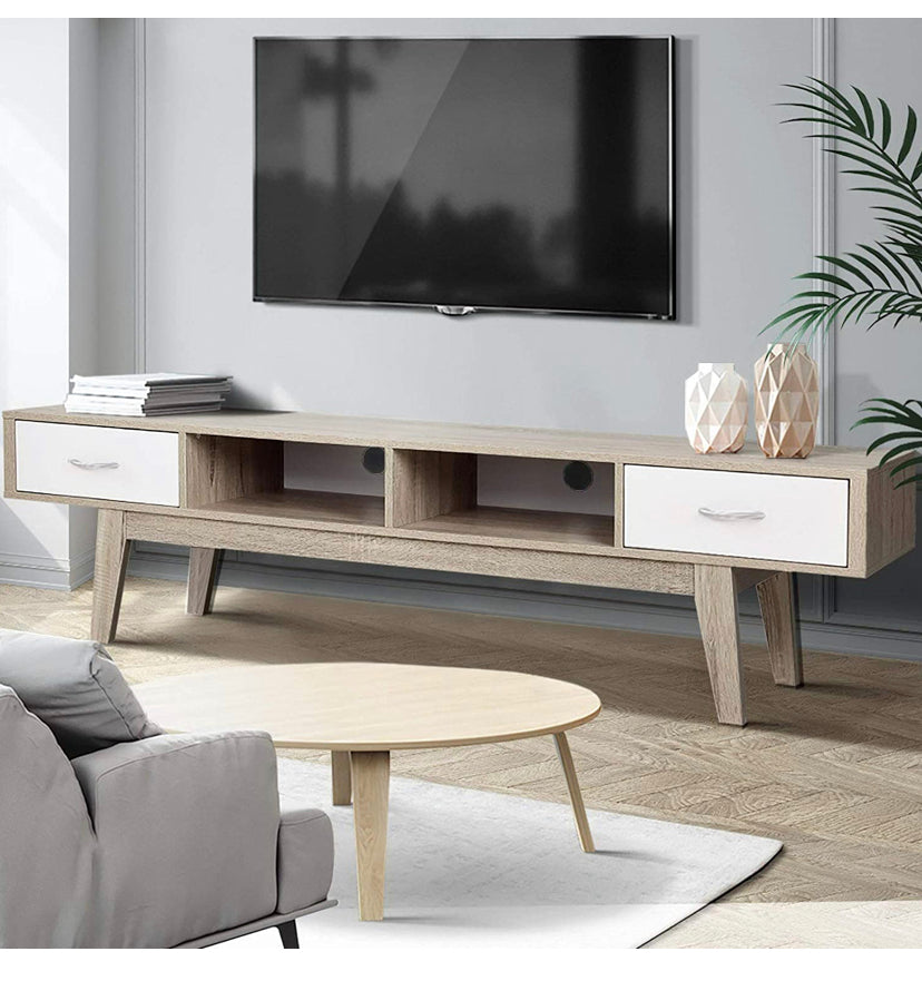 Artiss 180cm Length Enterainment Unit, Wooden TV Cabinet Stand, White & Oak