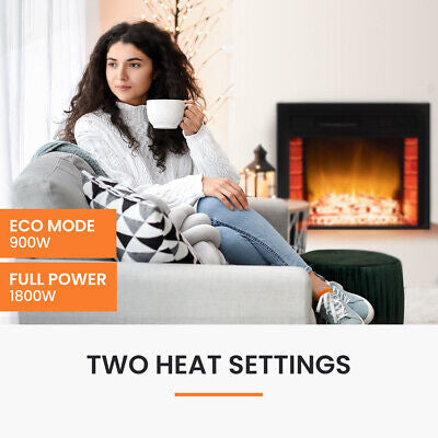 65cm Electric Fireplace Heater Built In Flame Effect Remote Recessed