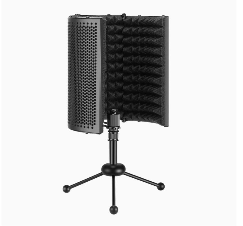 Foldable Compact Microphone Isolation Shield with Tripod Stand