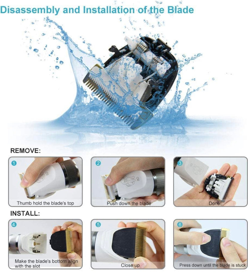 Dog Clippers, Low Noise Pet Clippers with Detachable Blades, Rimposky Rechargeable Dog Trimmer Pet Grooming Kit with USB Cable, Combs, Brush, Pet Hair Clippers for Dog Cat Small Animal