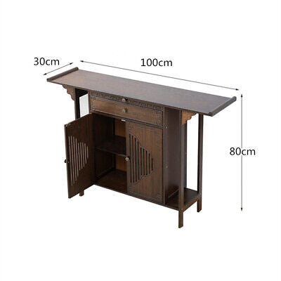 Bamboo Console Table Chinese Style Vintage Porch Table w/ Cabinet Hallway Table