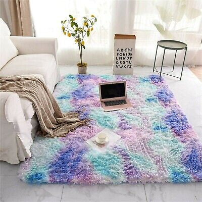 Soft Fluffy Rugs Anti-Skid Shaggy Area Rug Tie-dye Carpet Floor Mat Dining Room