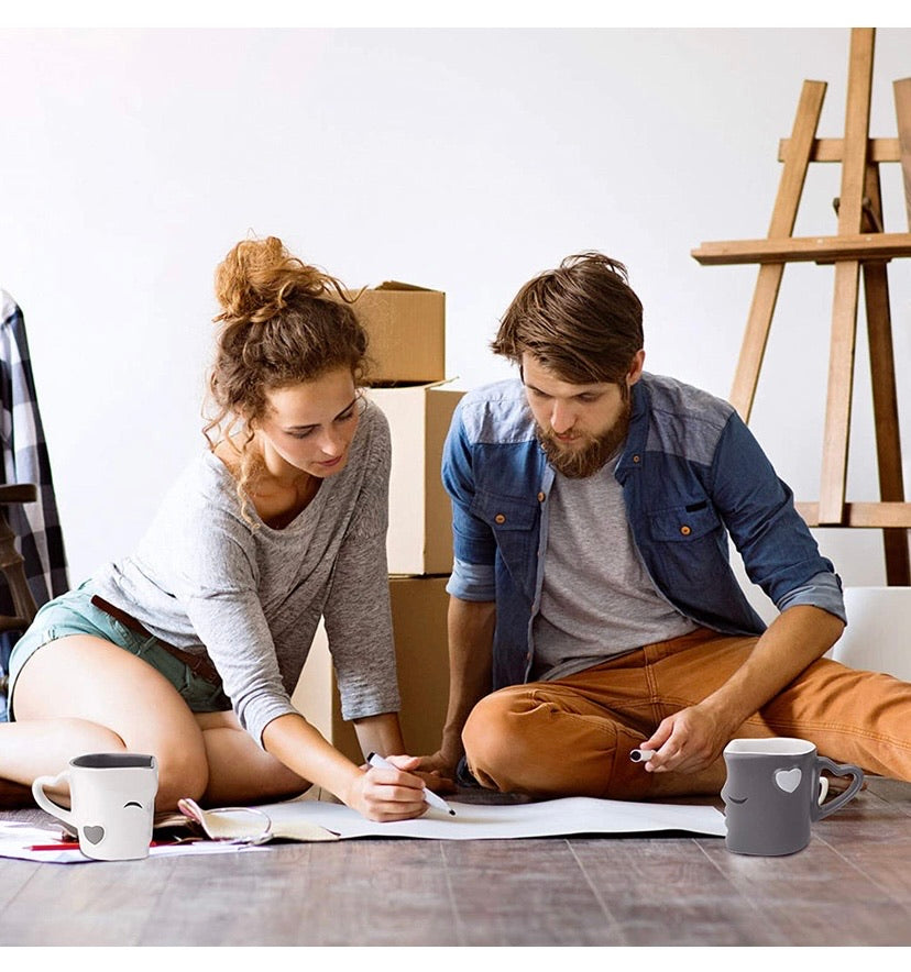 Coffee Mugs/Kissing Mugs Bridal Pair Gift Set for Weddings/Birthday/Anniversary with Gift Box (Grey)