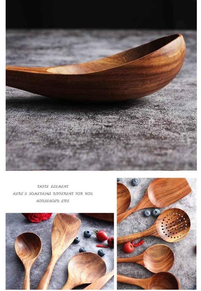 Wooden Utensils Set for Kitchen, Messon Handmade Natural Teak Cooking Spoons Wooden Spatula for Nonstick Cookware