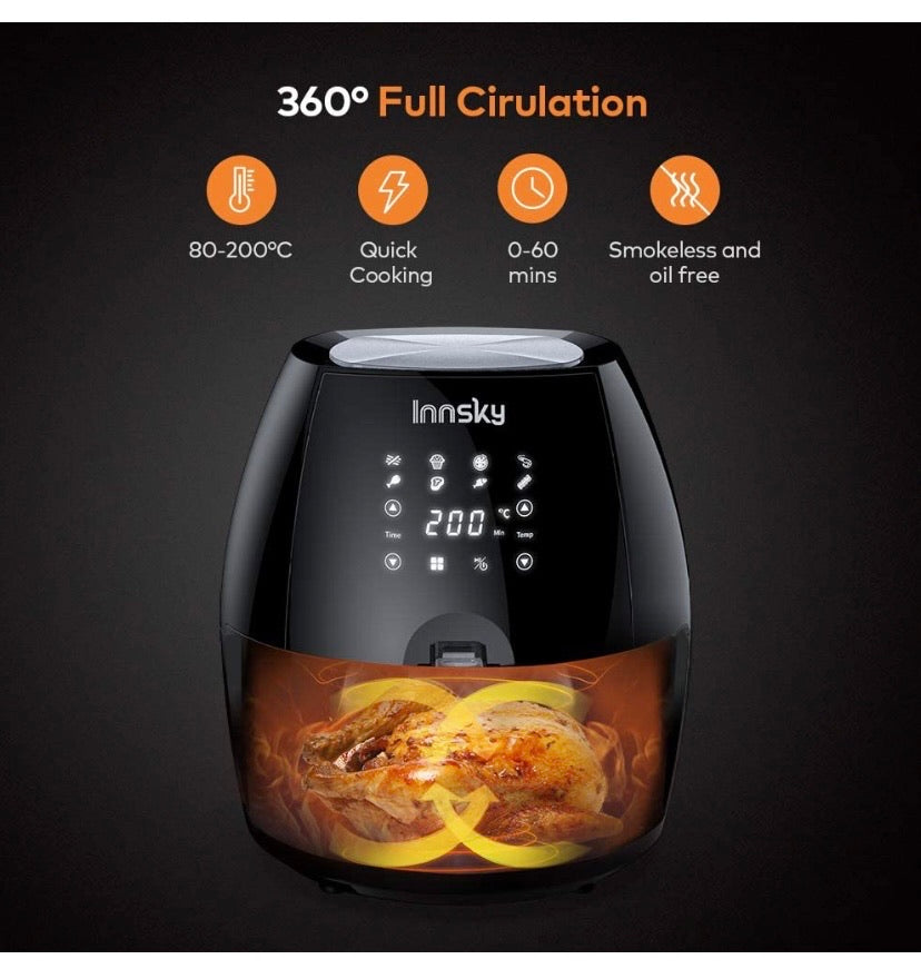 Air Fryer 5.5L, 1700W Air Fryer for Roasting, High-Tech Cooking appliances & Oilless Cooker with LED Touchscreen, 8 Cooking Presets, Preheat & Recipes Book