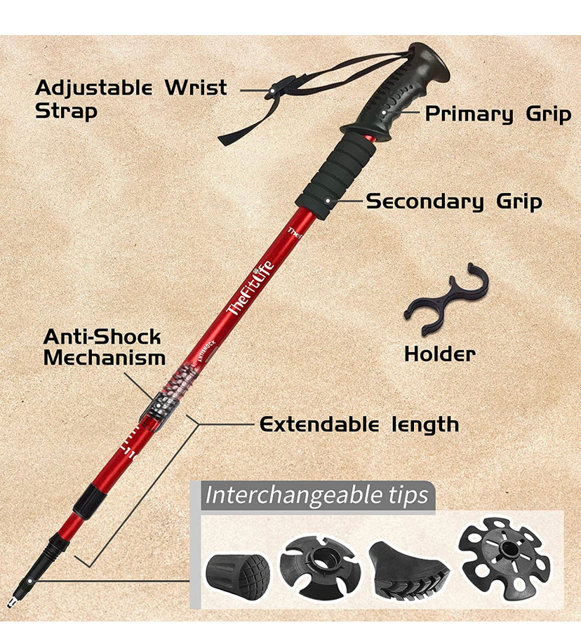 Nordic Walking Trekking Poles - 2 Packs with Antishock and Quick Lock System, Telescopic, Collapsible, Ultralight for Hiking, Camping, Mountaining, Backpacking, Walking, Trekking