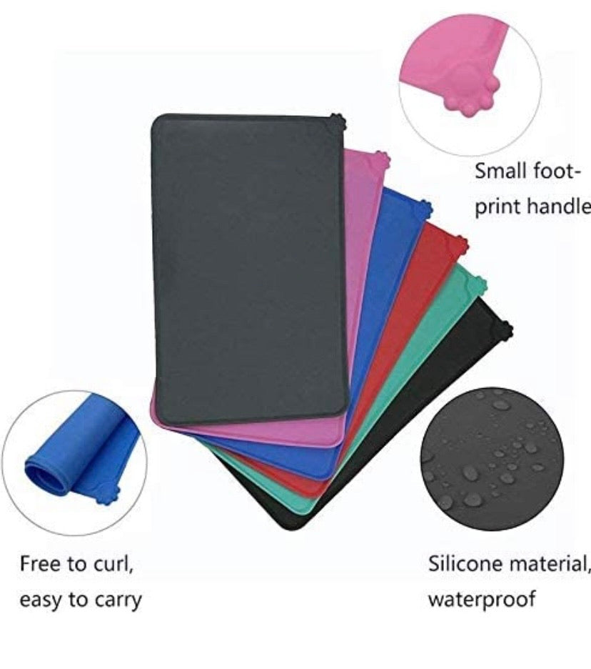 Silicone Waterproof Dog Cat Pet Food Mats Tray - Non-Slip Food Grade Pet Dog Cat Bowl Mats Placemat Pet Feeding Mat Waterproof Dog Placemat for Small Animals (L(18.7" x 11.8"), Grey)