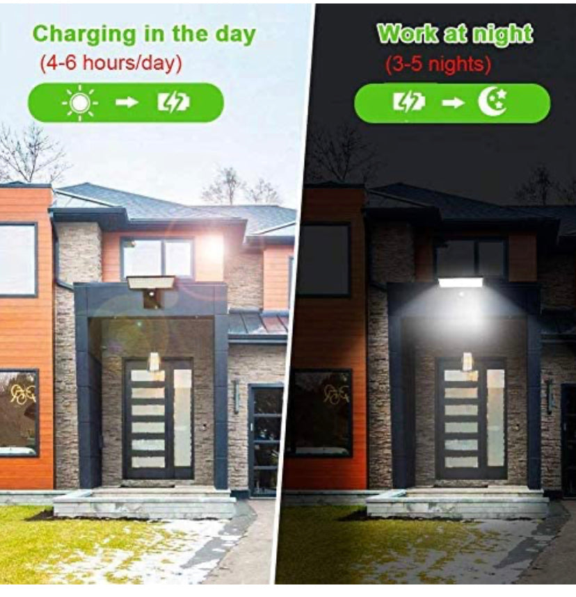 Solar Lights Outdoor Motion Sensor, 90 LED Solar Powered Exterior Wall Security Light Waterproof for Porch Yard Patio Garage, Dusk-to-dawn, Super Bright, USB Charging & Emergency Lighting 2 Pack