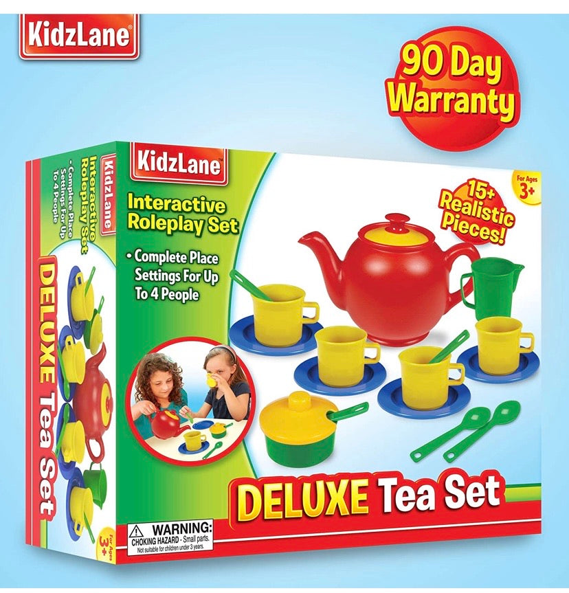 Kidzlane Play Tea Set 15+ Durable Plastic Pieces Safe and BPA Free for Children's Tea Party and Fun