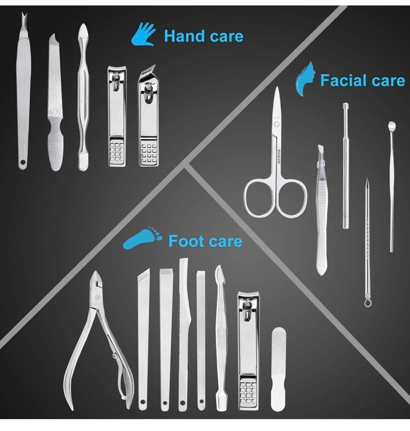 Manicure Pedicure Set Nail Clippers,FomaTrade 20 Pieces Stainless Steel Manicure Kit, Professional Grooming Kit, Nail Tools with Luxurious Travel Case (silver)