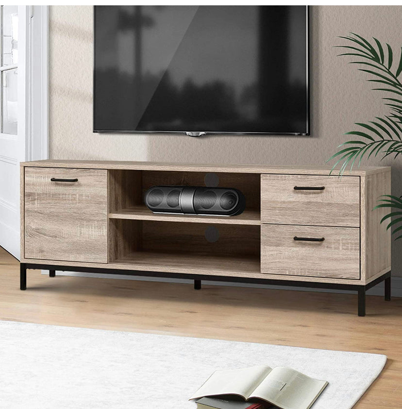 Artiss TV Unit 132cm Length Entertainment Unit Wooden TV Stand Cabinet, Oak and Black