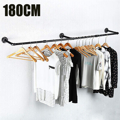 Industrial Iron Pipe Wall-Mounted Garment Rail