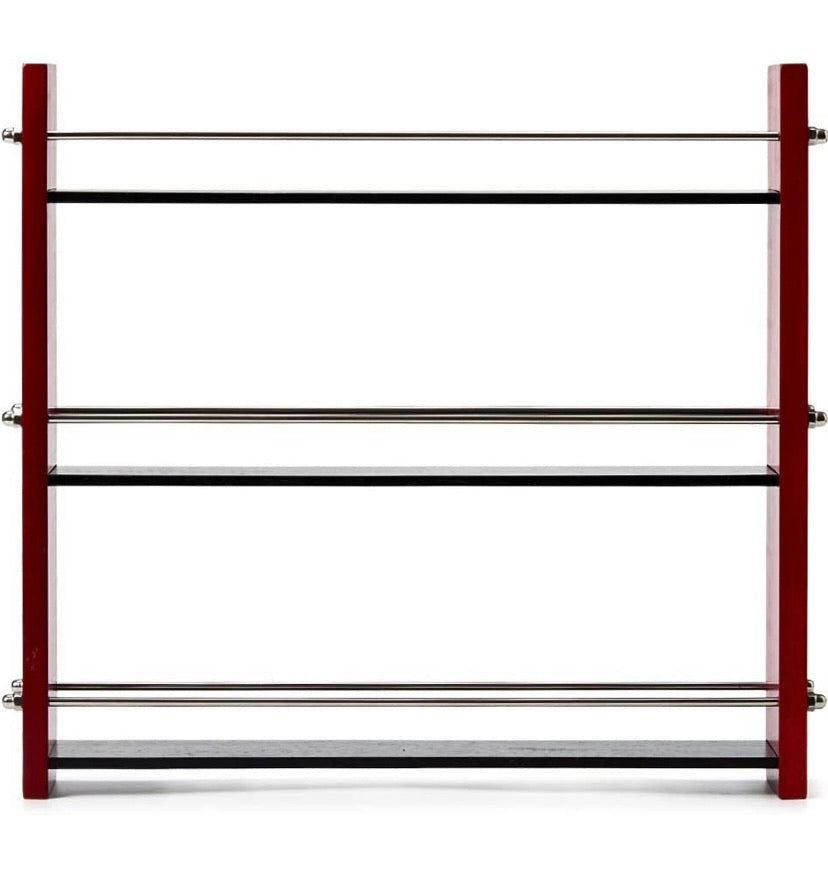 Wood Spice Rack with 21 Empty Jars and Labels, 3 Tier Freestanding Organizer Shelf Display Stand with Rails for Countertop, Cabinet, Kitchen, Pantry - Red and Black