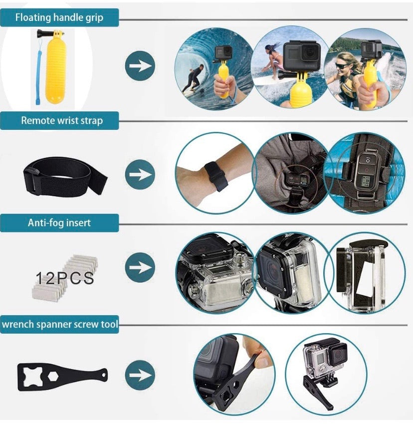 Action Camera Accessories Kit 60-in-1 for Gopro MAX GoPro Hero 9 8 7 6 5 Session 4 3+ 3 2 1 Black Silver SJ4000/ SJ5000/ SJ6000 DJI OSMO Action DBPOWER AKASO Xiaomi Yi APEMAN