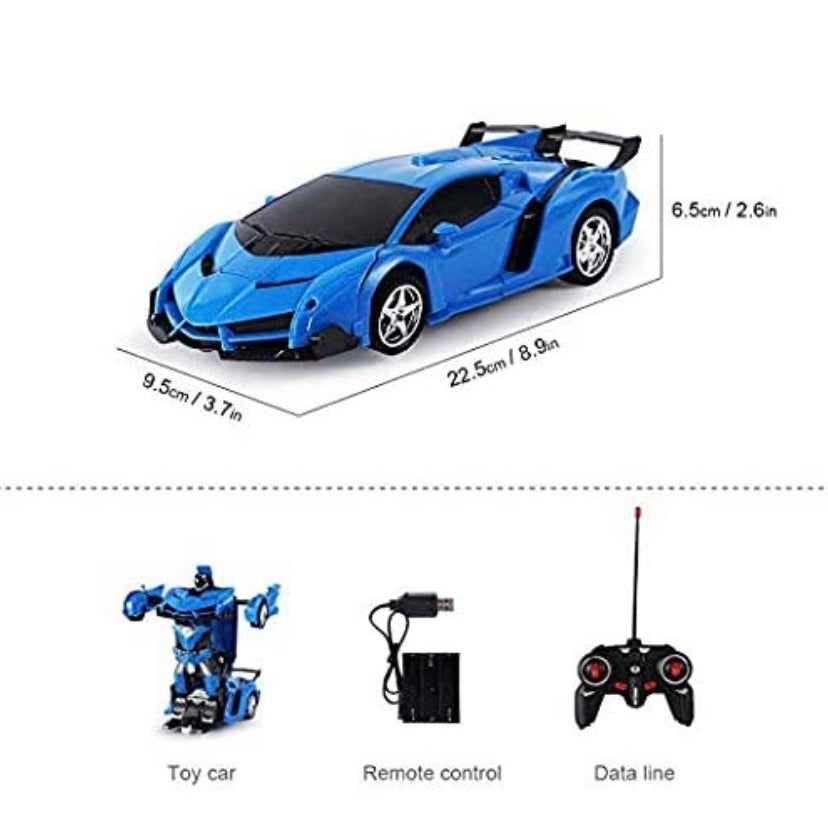 RC Car for Kids, 1:18 Transform Car Robot, 2.4GHz Rechargeable 360°Rotating Drifting Realistic Engine Sounds Remote Control Toy Car, Best Kids and Adults (Blue)