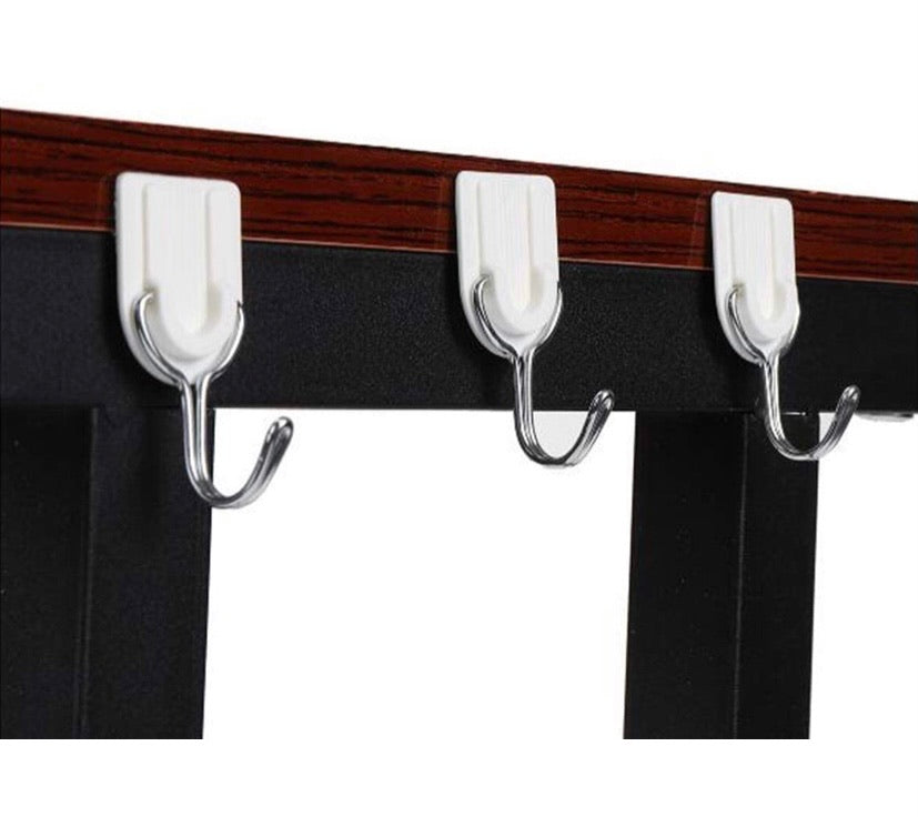 2 Tier Microwave Oven Rack Tableware Storage Toaster Oven Shelf Kitchen Counter Storage Bracket Kitchen Shelf Cabinet Organisers Spice Holder Pan Rack with 6 Hooks(Black)