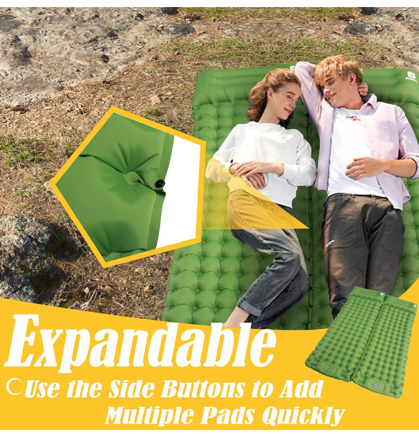 Camping Self-Inflating Air Sleeping Pad Mat Foot Pump with Pillow, Great Compact Air Sleeping Pad for Tent Travel, Backpacking, Hiking, Sleeping Over (Green)