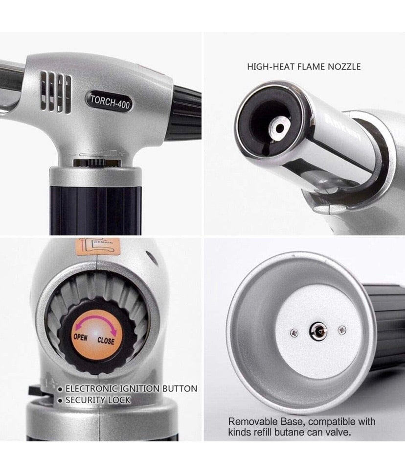 Butane Torch, SPLAKS Culinary Blow Torch Chef Cooking Torch Lighter, Butane Refillable, Flame Adjustable (MAX 2500°F) with Safety Lock for Cooking, BBQ, Baking, Brulee, Creme, DIY Soldering(Aluminium alloy)