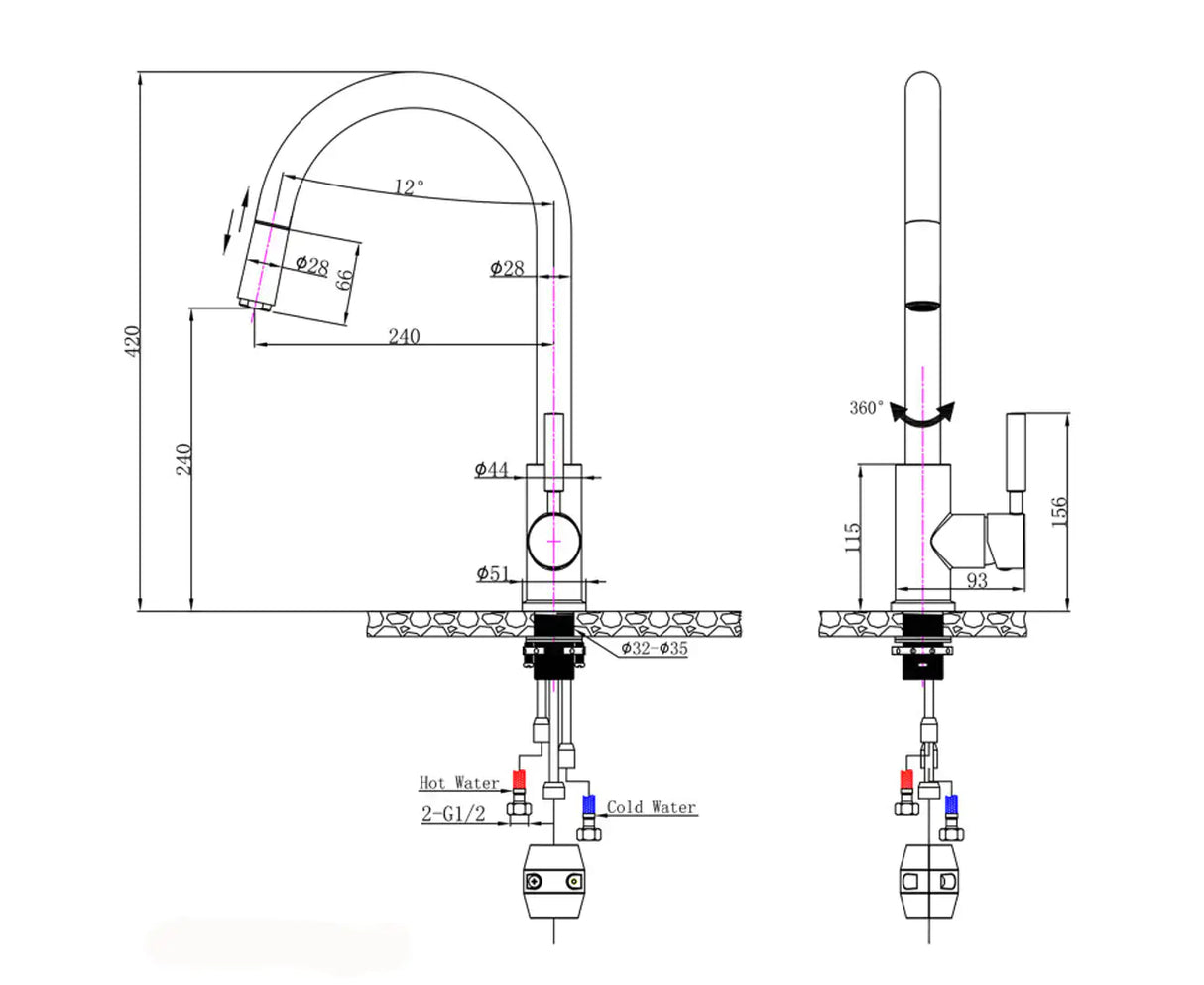 Black Solid Brass Round Pull Out Mixer Tap 360 Swivel Bar Sink Faucets