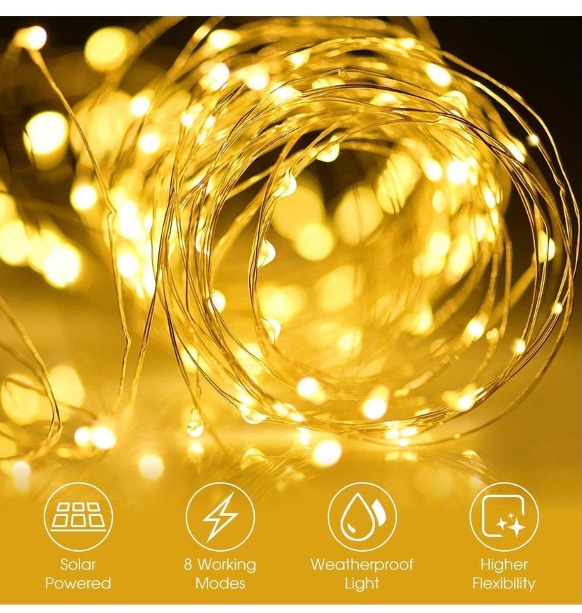 Solar String Lights Outdoor 2 Pack 120LED Solar Garden Lights Waterproof 12M/40Ft 8 Modes Indoor Fairy Lights Copper Wire Decorative Lighting for Patio, Yard, Party, Wedding (Warm White)