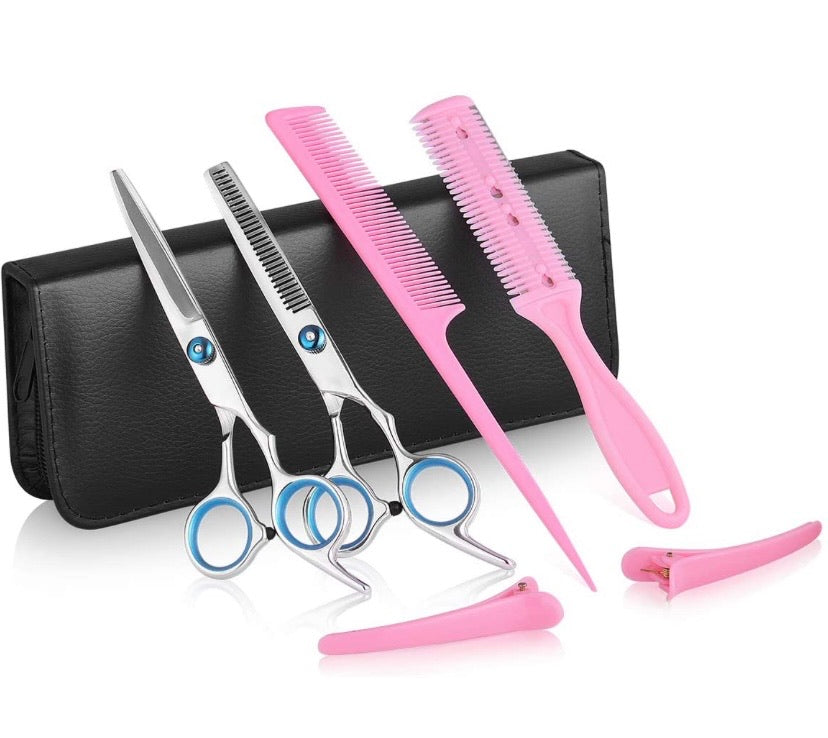 Professional Hair Cutting Kit, Xcellent Global Home Barber Salon Haircutting Thinning Hair Shears Kit with Comb and Storage Bag for Men and Women