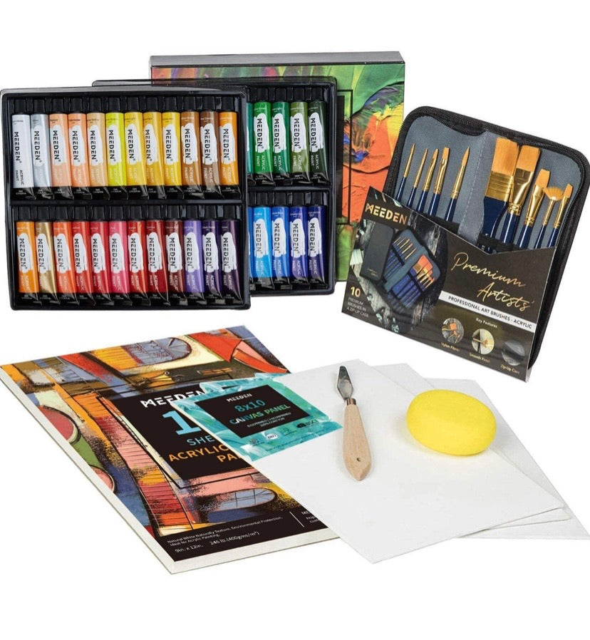 Acrylic Painting Supplies Set with 48x22ML Acrylic Paints, Acrylic Paintbrushes, Canvas Panels, Acrylic Painting Pad, Palette Knife, Art Supplies for Artists, Beginners & Adults
