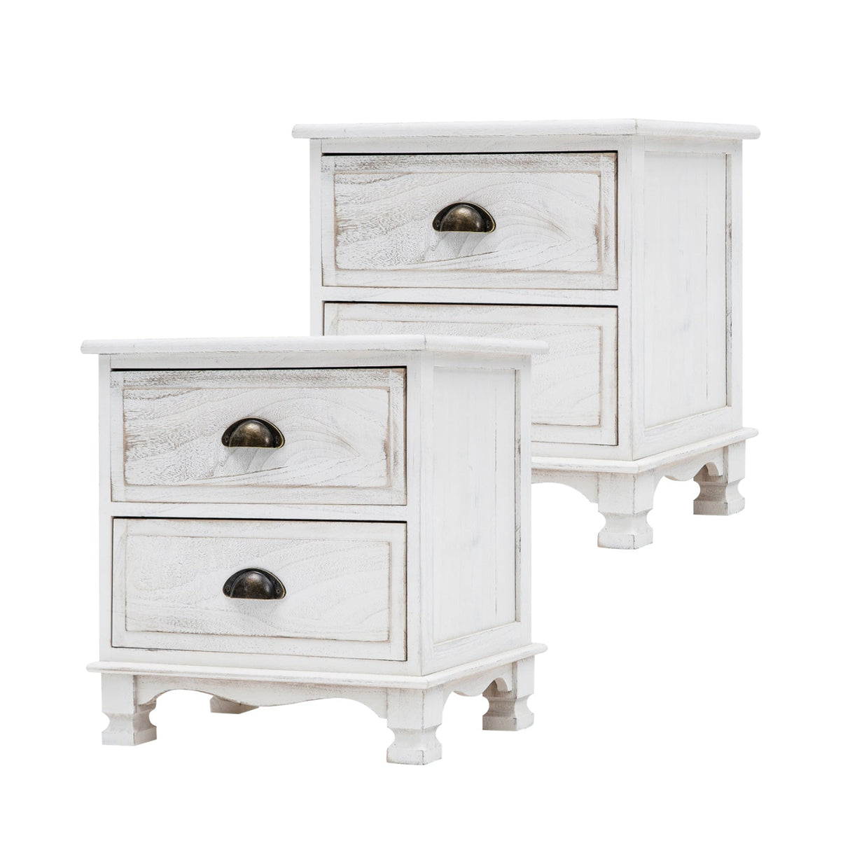 2x LaBella Bedside Table 2 Drawer Vintage Side Storage Cabinet Bedroom WHITE