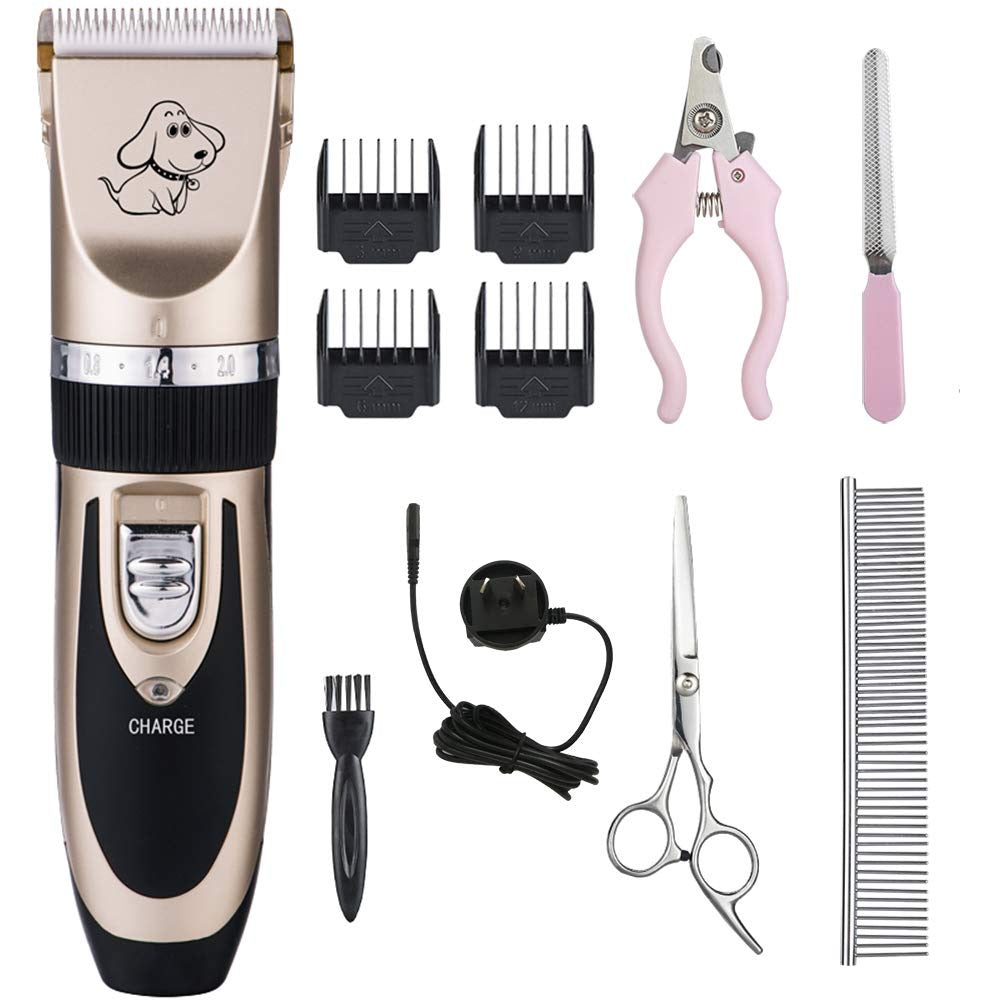 Dog Grooming Clippers, Otstar Rechargeable Cordless Pet Hair Clippers Kit for Dogs Cats and Other Animals with Stainless Steel Comb and Scissors, Low Noise Low Vibration