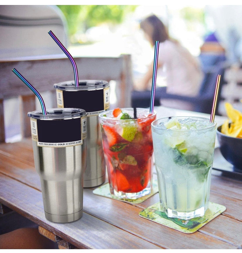 Portable Utensils Silverware Flatware Set 8-Piece Cutlery Set Including Knife Fork Spoon Chopsticks Straws Portable Bag for Travel Work Camping Picnic Stainless Steel Utensil Set (Rainbow Full)