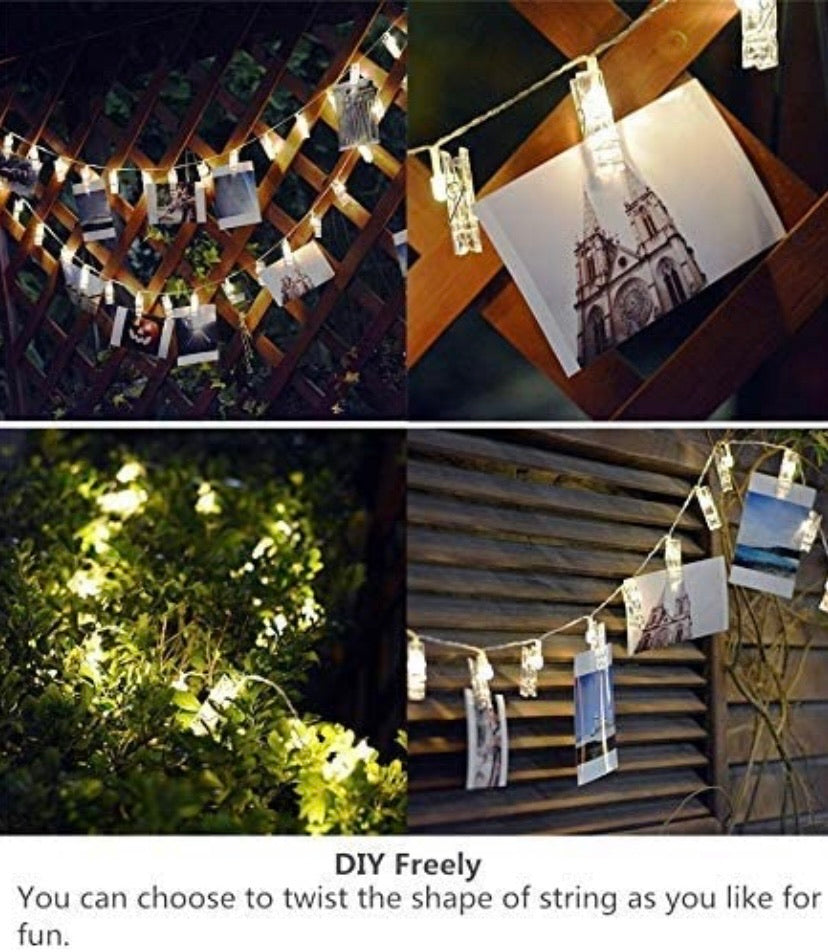 30 LED Photo Clips String Lights Battery Operated Indoor Fairy String Lights with Clips for Hanging Pictures, Cards, Artwork, Bedroom Wall Party Wedding Birthday Décor, Warm White