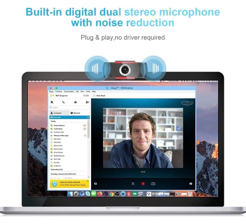 Webcam 1080P Full HD with microphone, JOYACCESS USB Computer Camera Compatible with Mac PC Laptop Tablet. Multi-Compatible, for Computer Windows Video Conferencing, Recording, and Streaming (Black Red)