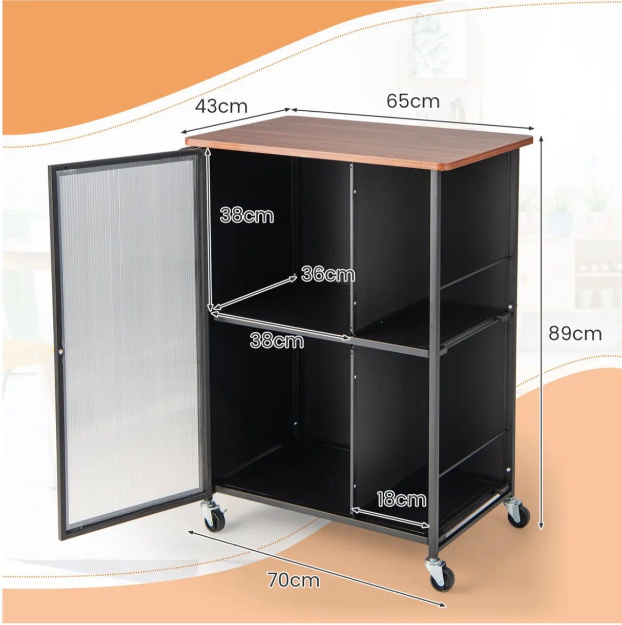 Kitchen Island on Wheels Utility Trolley Rolling Coffee Bar Cart Door & Shelves