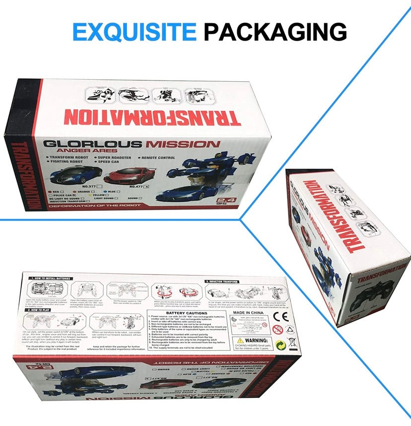 RC Car for Kids, 1:18 Transform Car Robot, 2.4GHz Rechargeable 360°Rotating Drifting Realistic Engine Sounds Remote Control Toy Car, Best Kids and Adults (Blue)