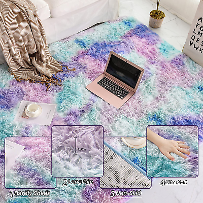Soft Fluffy Rugs Anti-Skid Shaggy Area Rug Tie-dye Carpet Floor Mat Dining Room