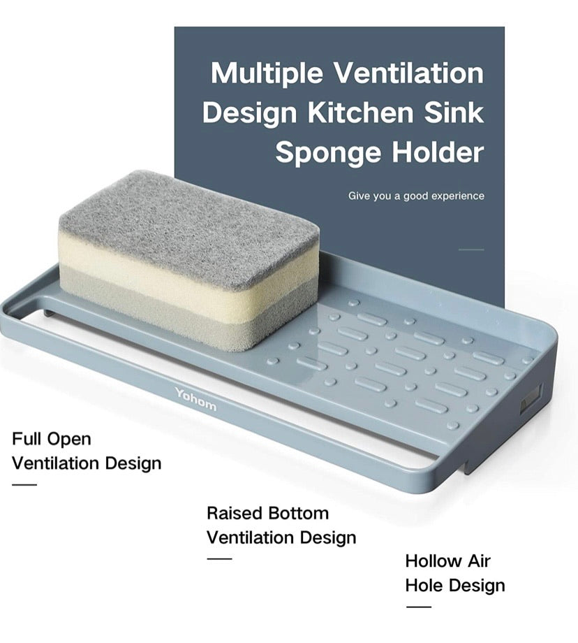 Kitchen Sink Tray Sponge Holder Organizer Draining Mat for Soap Dispenser Detergent Dishcloth Scrubbers Dishwashing Accessories Non-Slip Suction Holder Grey