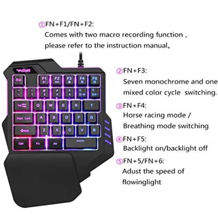 RGB Backlit Wired Gaming One Hand Keyboard