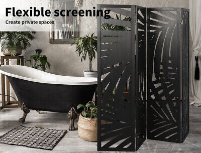 4 Panel Room Divider Folding Screen Partition Multi Sizes Wood Blcak