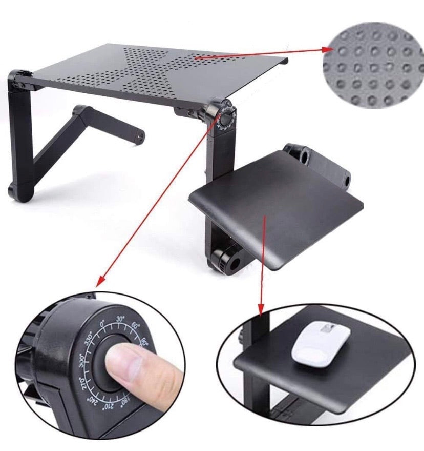 Portable Adjustable Laptop Stand, RAINBEAN Laptop Table for Bed Couch Lap Desk Cooling Stand Foldable Laptop Workstation Notebook Riser with Mouse Pad Side Ergonomic Computer Tray Reading Holder TV Bed Tray Standing Desk Aluminum Black