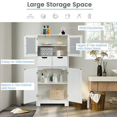 Bathroom Cabinet 4-Door Storage Cabinet Kitchen Cupboard Drawers128CM