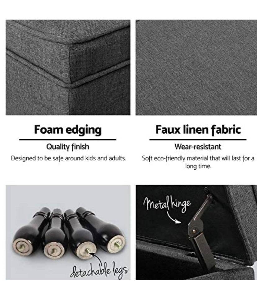 Artiss Fabric Storage Ottoman Bench Grey