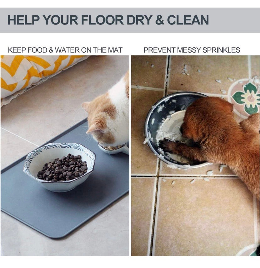 Silicone Waterproof Dog Cat Pet Food Mats Tray - Non-Slip Food Grade Pet Dog Cat Bowl Mats Placemat Pet Feeding Mat Waterproof Dog Placemat for Small Animals (L(18.7" x 11.8"), Grey)