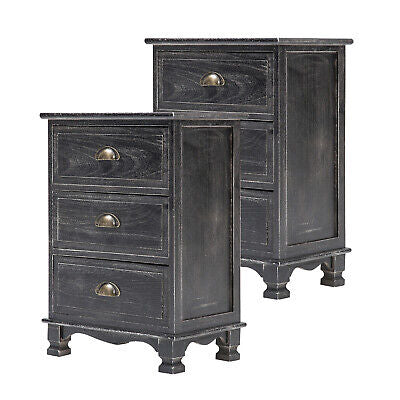 2x LaBella Bedside Table 3 Drawer Side Storage Cabinet Bedroom VINTAGE BLACK