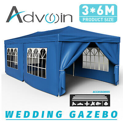 Gazebo Marquee 3x6 Camping Wedding Party Tent Canopy w/Side Wall&Windows