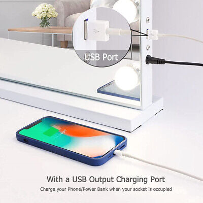 Vanity Smart Mirror with Lights Bluetooth Speaker USB Power Charging Large Hollywood Lighted Mirror with 18 Dimming LED Bulbs for Tabletop/Wall-Mounted