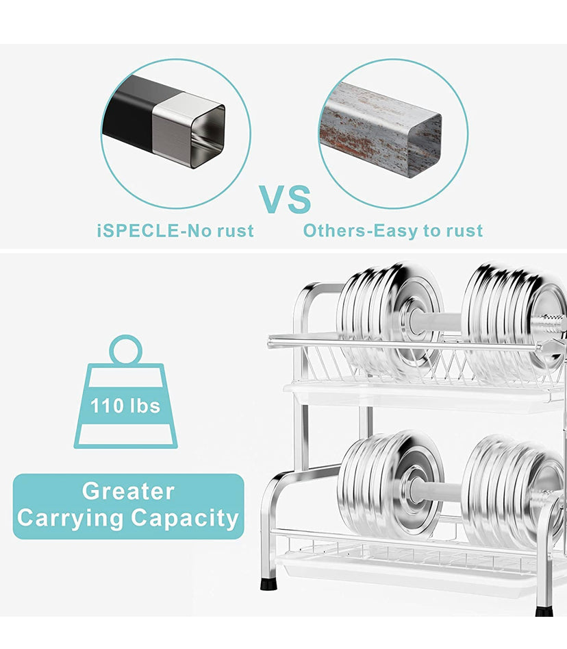 Dish Drying Rack, Haundry Stainless Steel 2-Tier Dish Rack with Utensil Holder, Cutting Board Holder and Dish Drainer for Kitchen Counter, Silver/ black