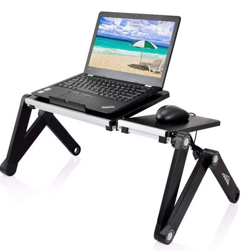 Laptop Desk/Stand/Table, Portable Folding Computer Table with CPU Cooling Fans and USB Cable, Adjustable Laptop Desk with Mouse Pad Side Mount, Bed/Sofa/Office Laptop Tray