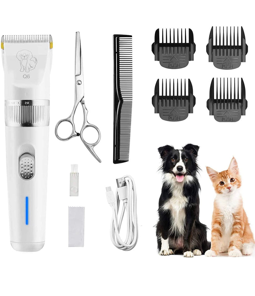 Dog Clippers, Low Noise Pet Clippers with Detachable Blades, Rimposky Rechargeable Dog Trimmer Pet Grooming Kit with USB Cable, Combs, Brush, Pet Hair Clippers for Dog Cat Small Animal