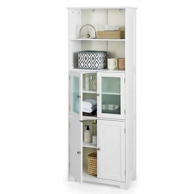 Bathroom Cabinet 4-Door Storage Shelf Tall Cupboard Pantry Kitchen 163CM