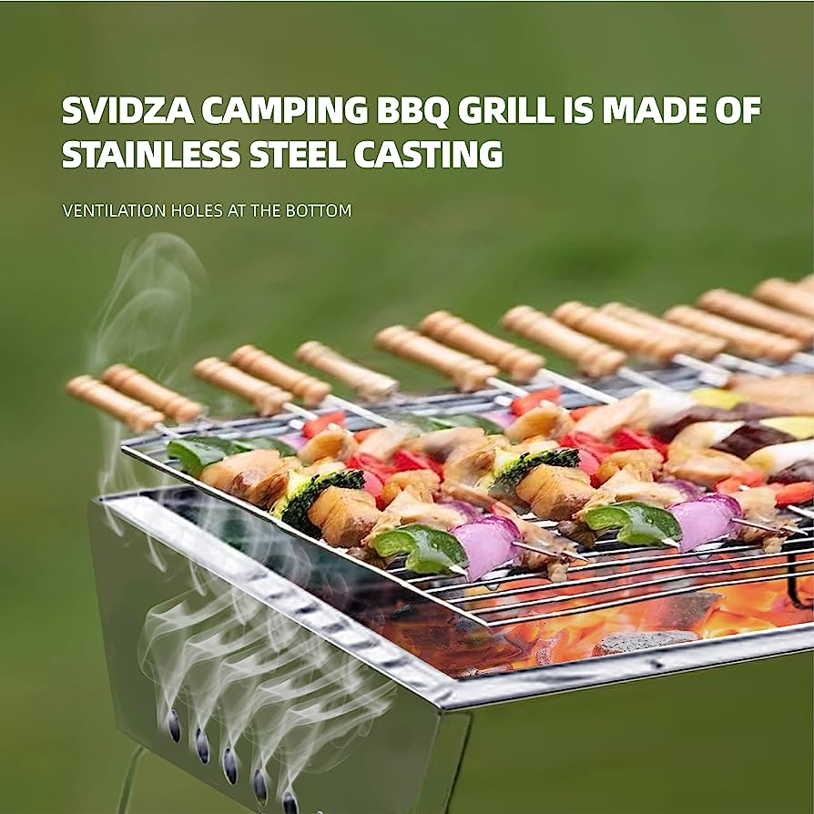 Camping Stove Grill, Portable Stainless Steel BBQ Grill, 45 * 24cm Available for Family Picnic